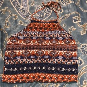 Bold print crop halter top